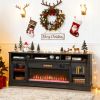 Fireplace TV Stand for TVs Up to 80 Inch, TV Console with Electric Fireplace, Open Storage and Side Cabinets, Gray