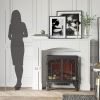 29" Modern Fireplace Mantel Surround Mantels for Fireplace with Decorative Geometric Pattern, White