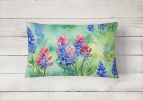 State Watercolor Flowers Throw Pillow Throw Pillow for Indoor Couch Bed Outdoor Patio Washable, Texas Bluebonnets 1709,12Hx16W