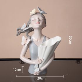 Modern Decorative Artificial Flower Vase Butterfly Girl Sculptures Interior Home Resin Ornaments Household Decoration Vases Hot (Color: grey)